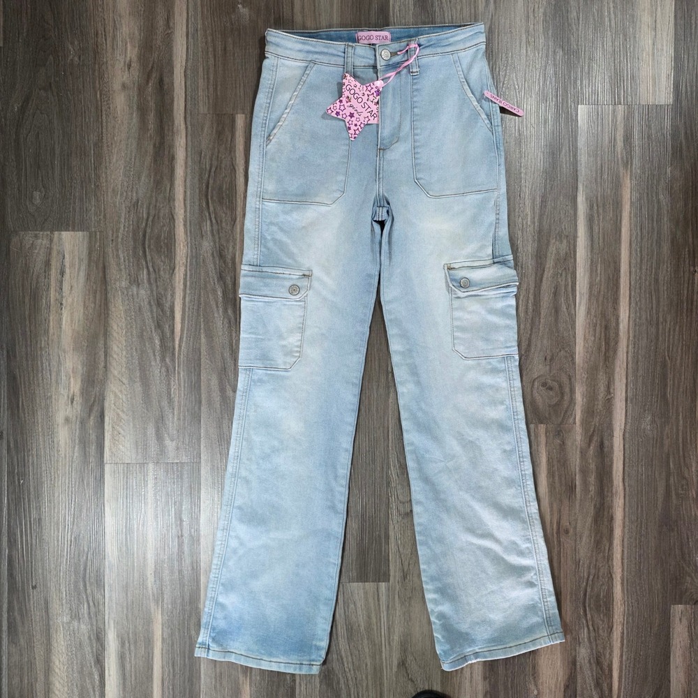 Gogo Star Girls Light Wash Cargo Jeans Wide Leg Denim Pants‎ Size 16 NWT